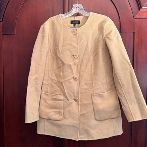 Talbots Women's Beige Wool Blend Cape Jacket Size 6 Patch Pockets